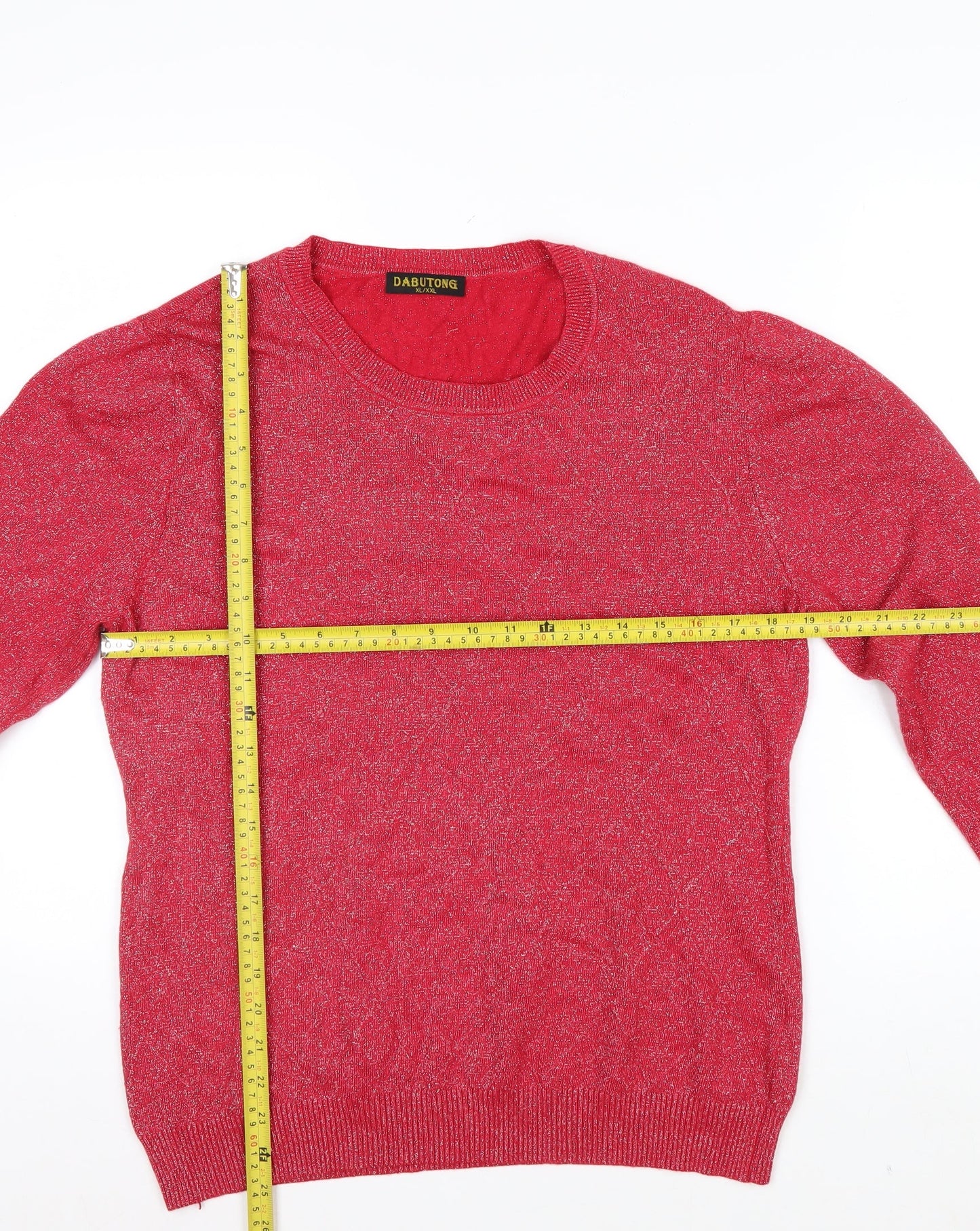 Dabutong Women's Red Crew Neck Pullover Jumper XL Knit