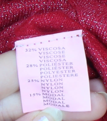 Dabutong Women's Red Crew Neck Pullover Jumper XL Knit