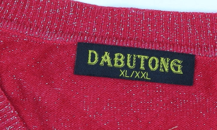 Dabutong Women's Red Crew Neck Pullover Jumper XL Knit