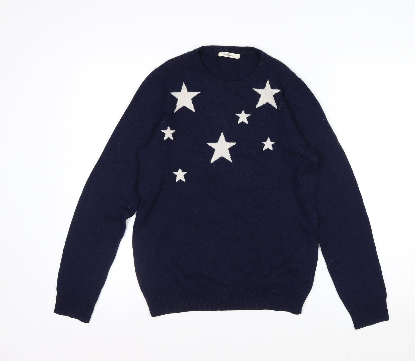 WoolOvers Women Blue Merino Cashmere Star Jumper Size S