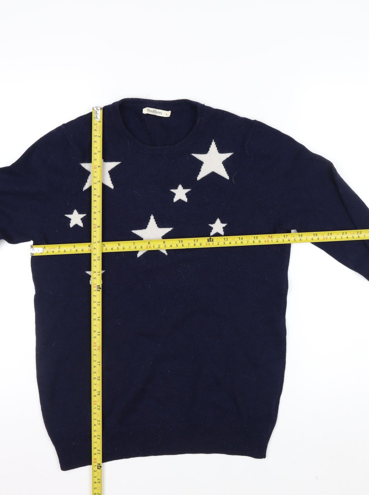 WoolOvers Women Blue Merino Cashmere Star Jumper Size S