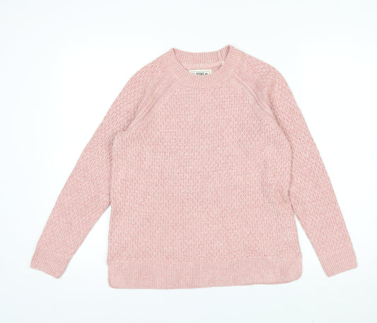 FatFace Women Pink Waffle-Knit Pullover Jumper UK 8