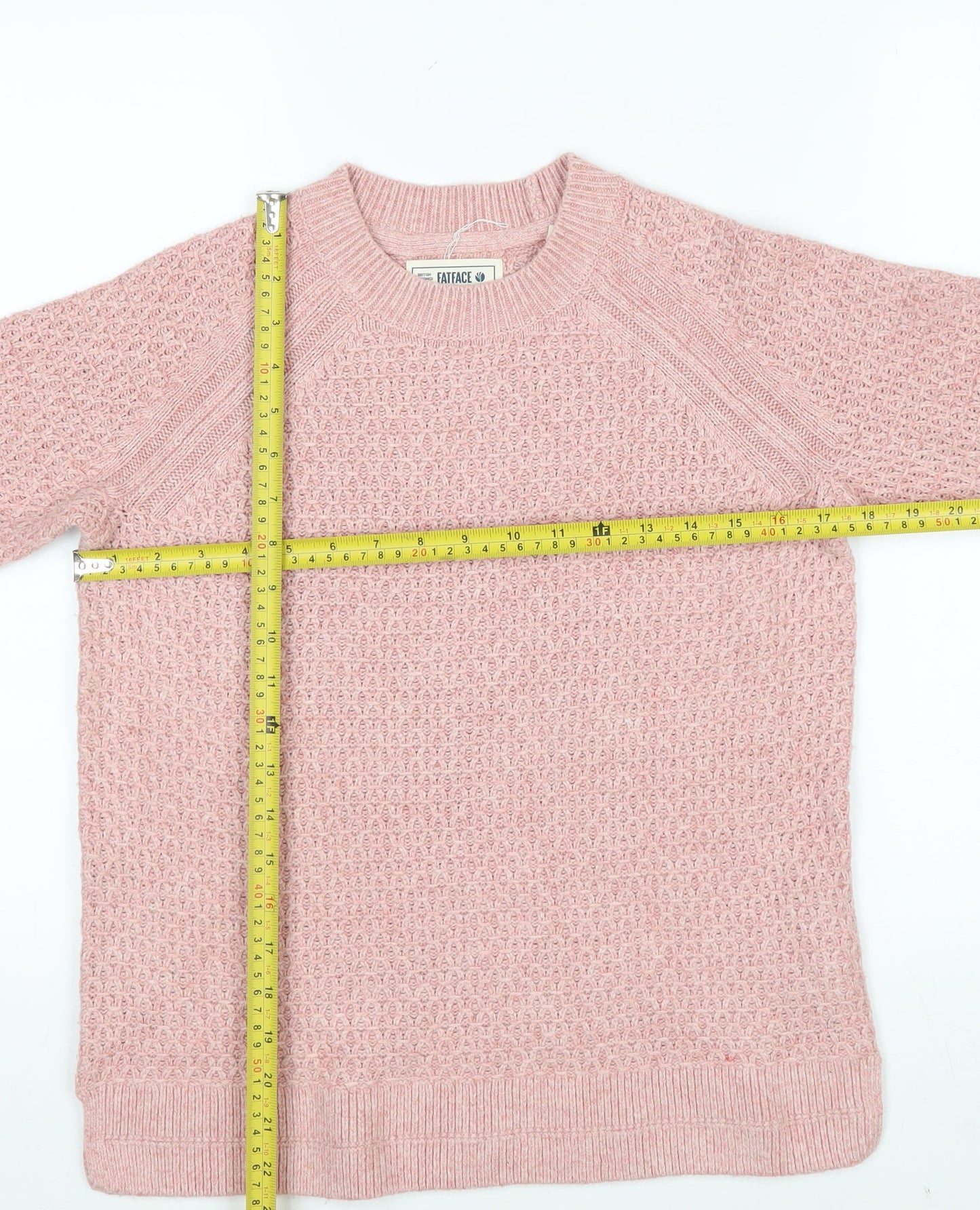 FatFace Women Pink Waffle-Knit Pullover Jumper UK 8