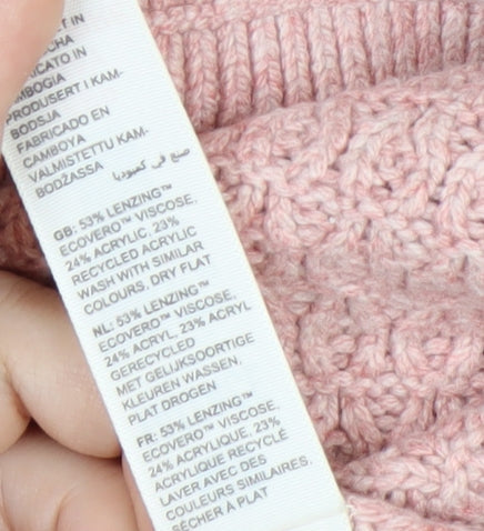 FatFace Women Pink Waffle-Knit Pullover Jumper UK 8