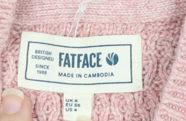 FatFace Women Pink Waffle-Knit Pullover Jumper UK 8