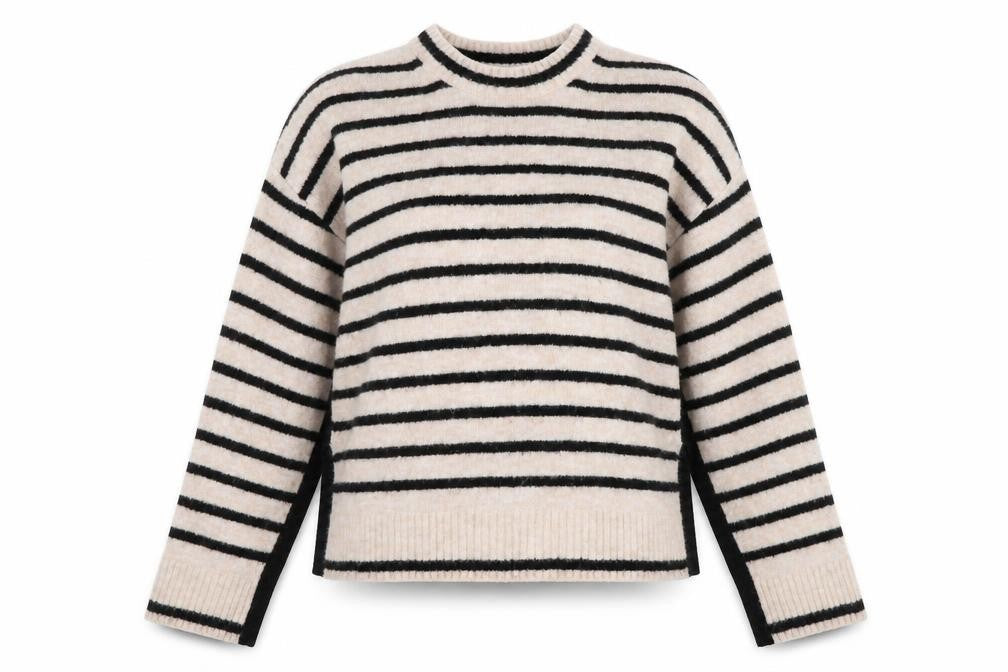 Hush Womens Beige Black Striped Wool Blend Jumper XS