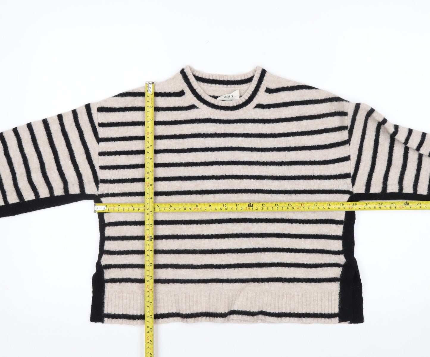Hush Womens Beige Black Striped Wool Blend Jumper XS