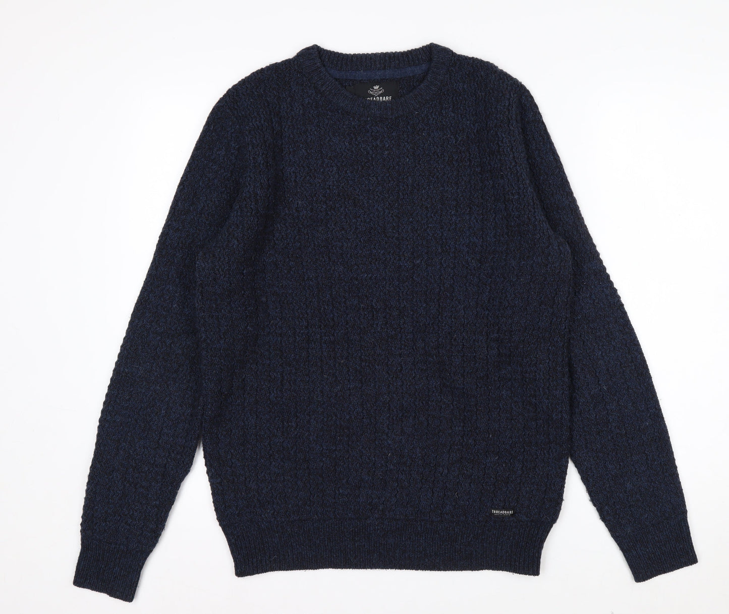 Threadbare Men's Blue Chunky Knit Crew Neck Jumper Size S