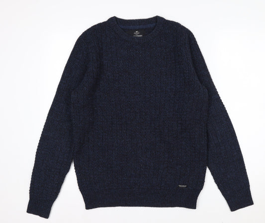Threadbare Men's Blue Chunky Knit Crew Neck Jumper Size S