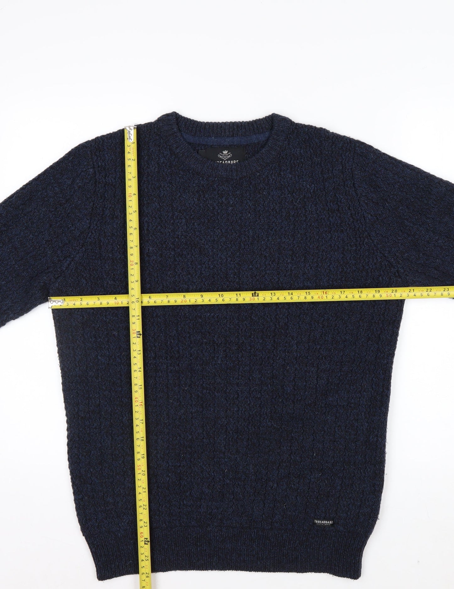 Threadbare Men's Blue Chunky Knit Crew Neck Jumper Size S