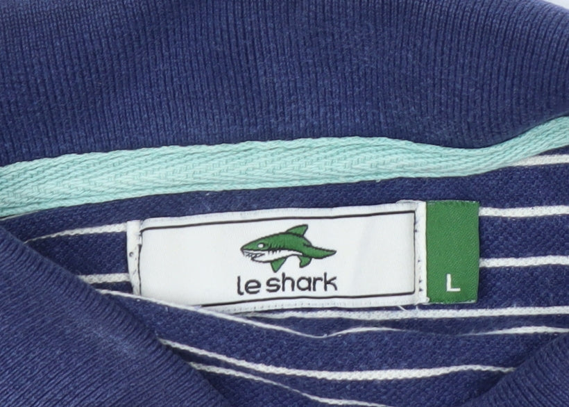 Le Shark Men's Blue Striped Polo Shirt Size L Cotton Casual