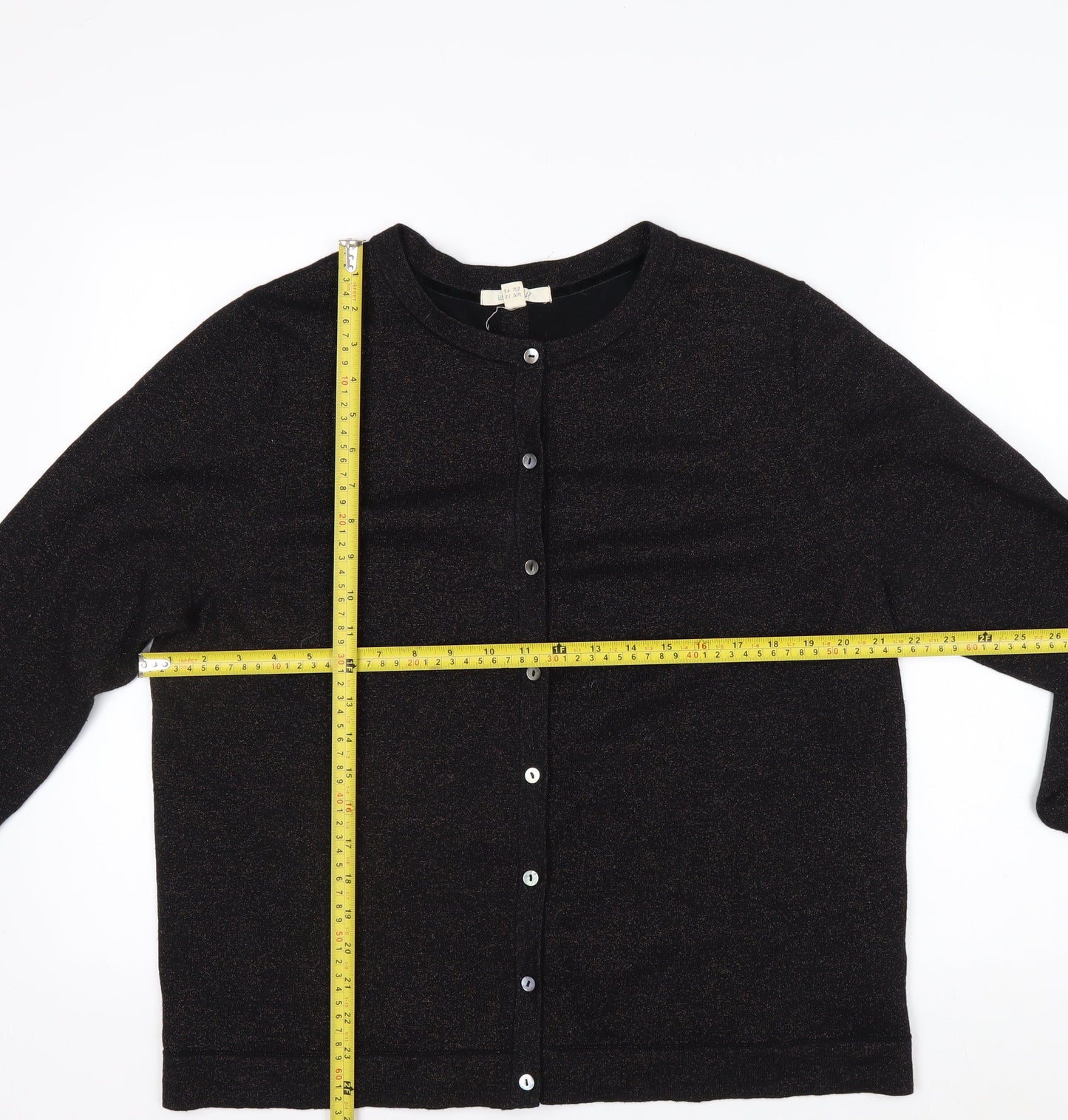 White Stuff Women's Black Glitter Cotton Blend Cardigan Size 18