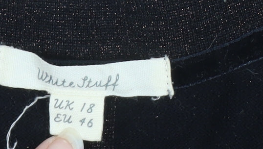 White Stuff Women's Black Glitter Cotton Blend Cardigan Size 18