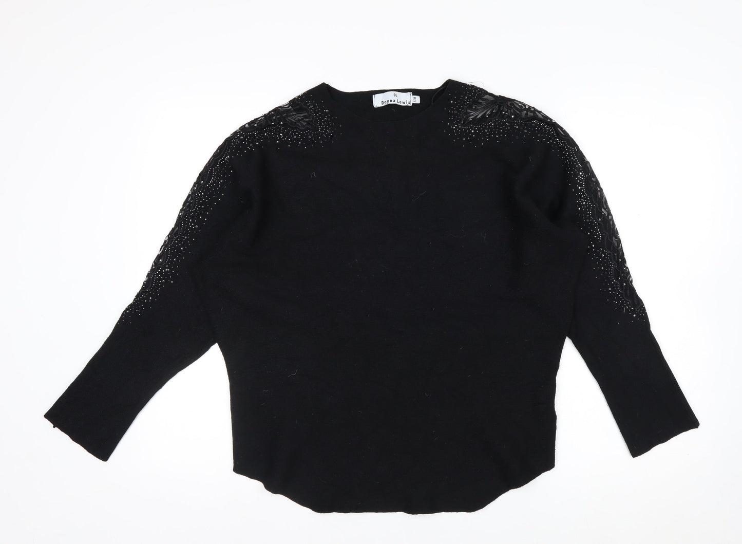 Donna Lewis Women’s Black Beaded Pullover Jumper S Crew Neck Knit