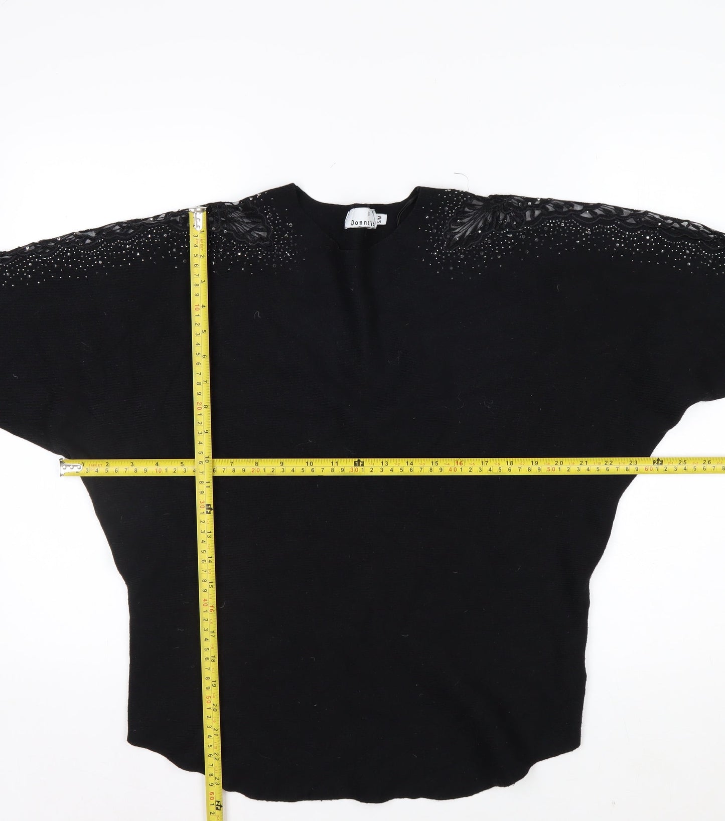 Donna Lewis Women’s Black Beaded Pullover Jumper S Crew Neck Knit