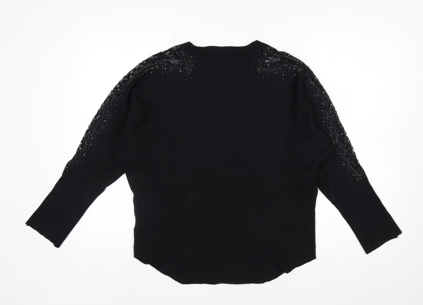 Donna Lewis Women’s Black Beaded Pullover Jumper S Crew Neck Knit