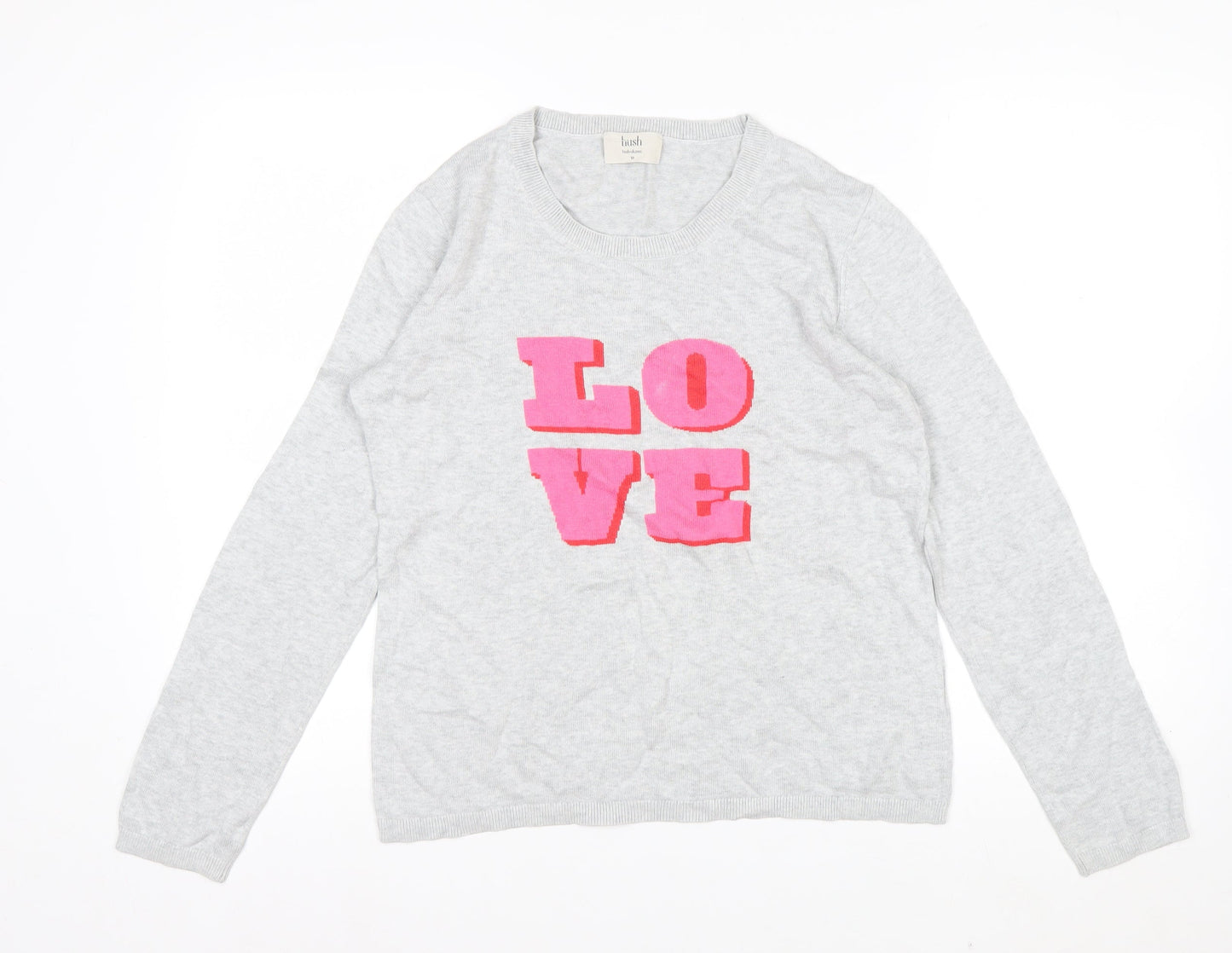 Hush Womens Grey Love Crew Neck Cotton Modal Pullover Jumper XS