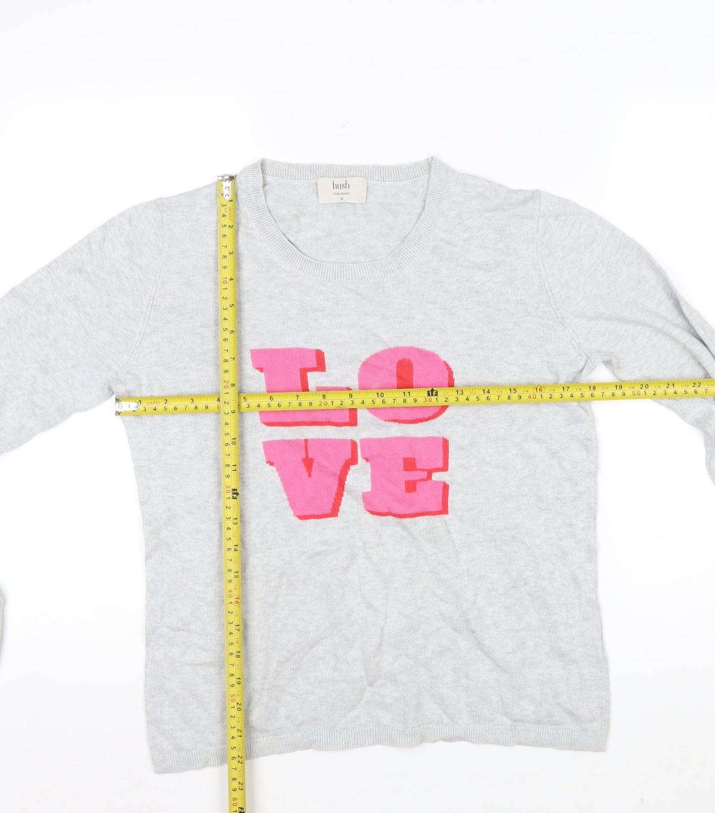 Hush Womens Grey Love Crew Neck Cotton Modal Pullover Jumper XS