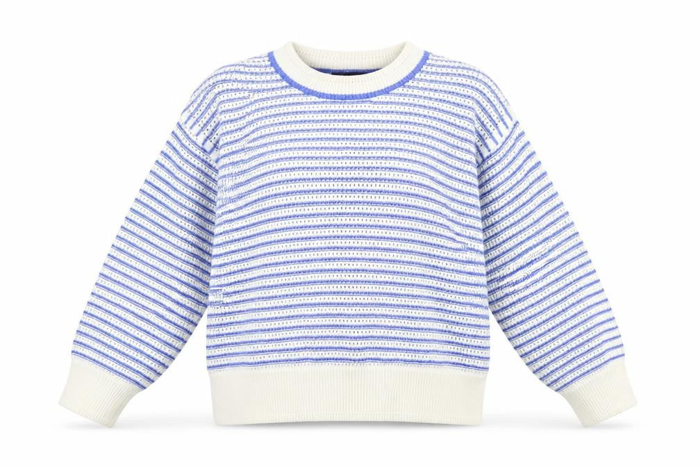 Marks and Spencer Women's Blue Striped Crew Neck Cotton Jumper M