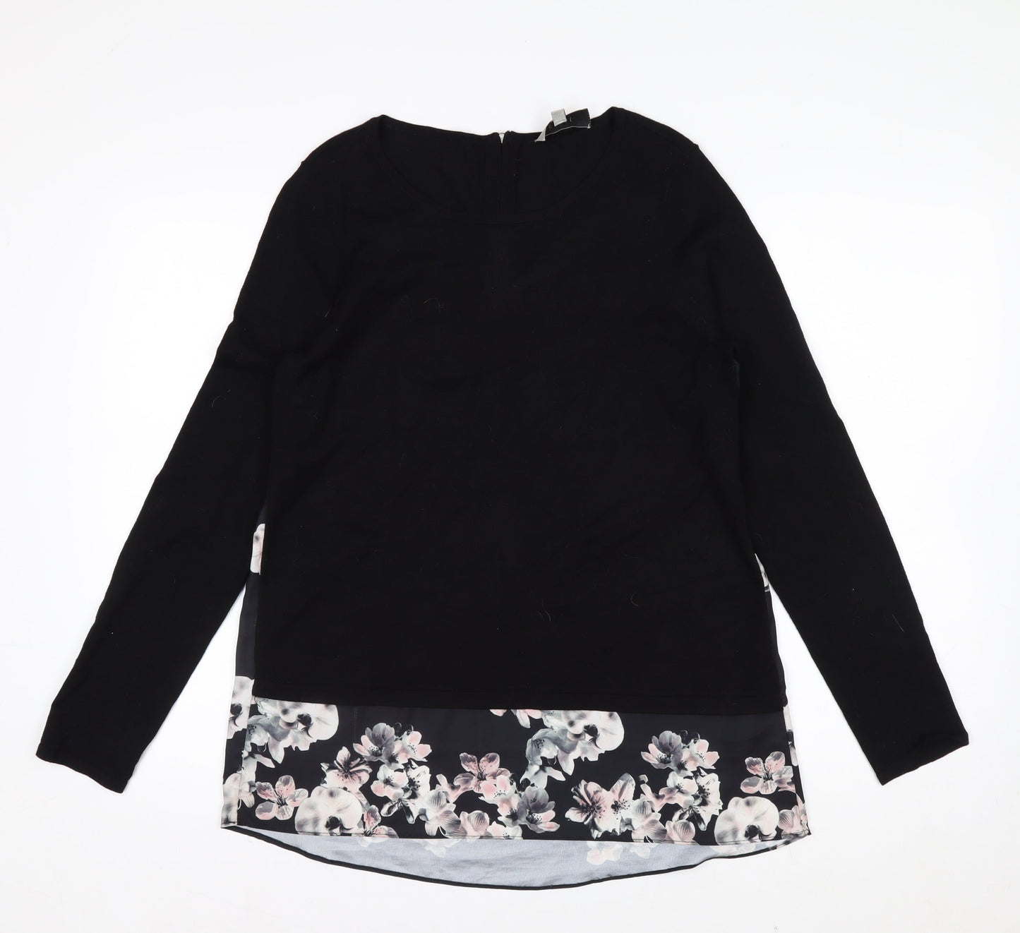Coast Women Black Floral Hem Pullover Jumper Size S