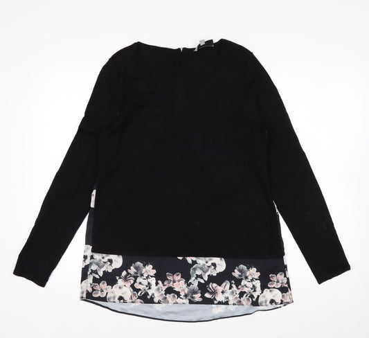 Coast Women Black Floral Hem Pullover Jumper Size S