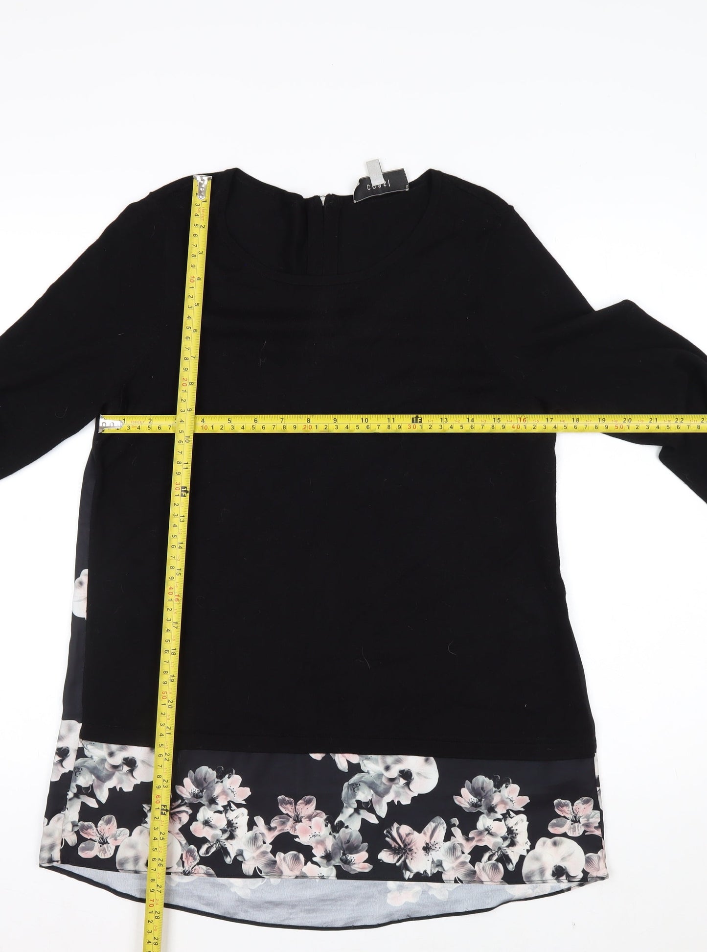 Coast Women Black Floral Hem Pullover Jumper Size S