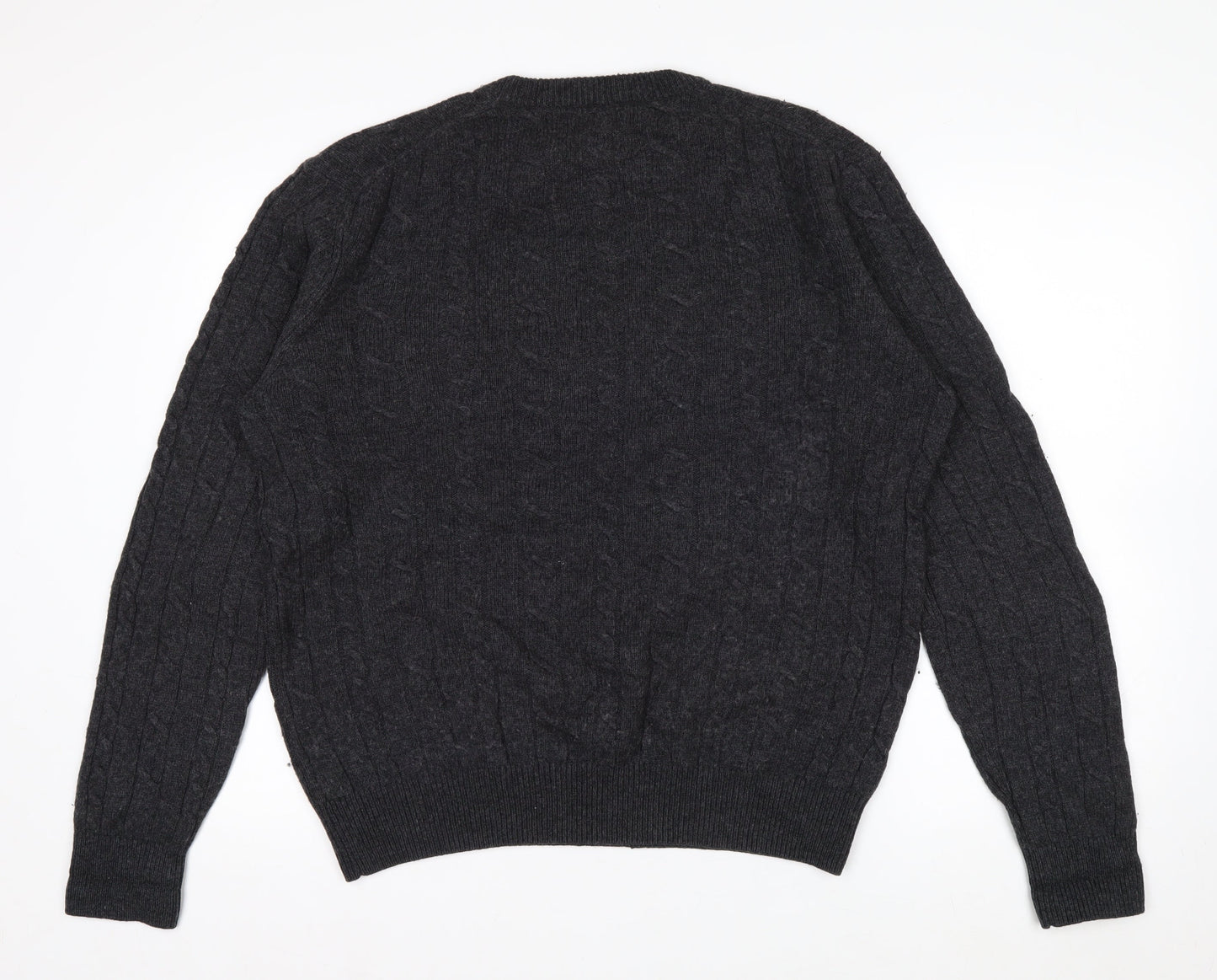 Howick Men’s Grey Lambswool Cable Knit Crew Neck Jumper L