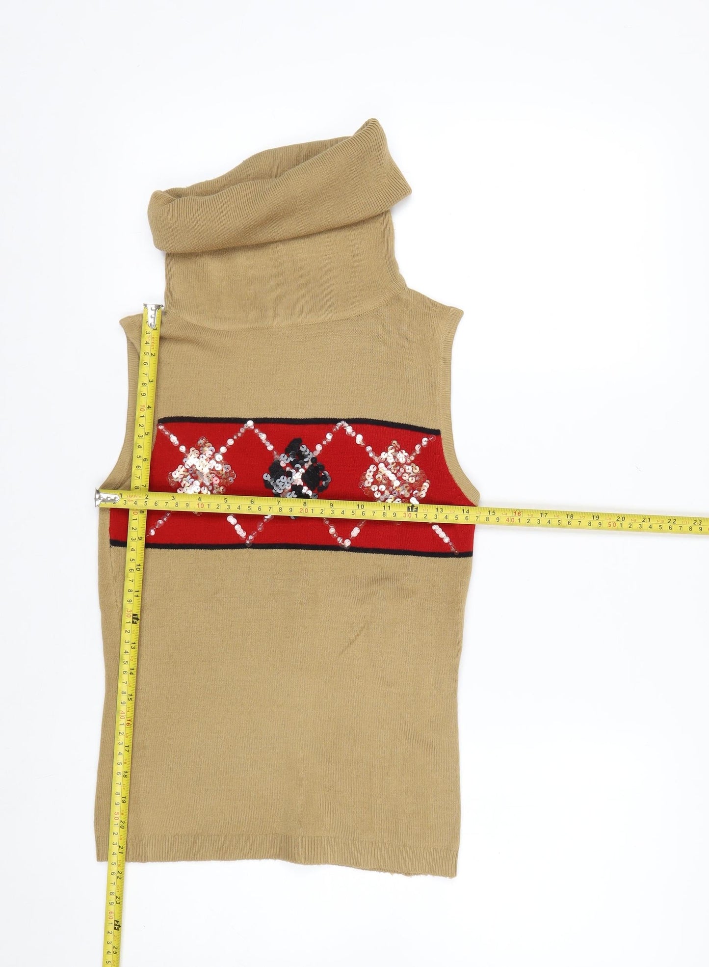 Porte à Porte Women Beige Roll Neck Sleeveless Sequin Jumper S