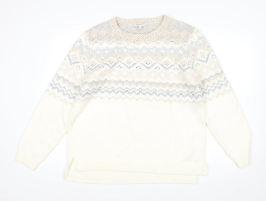 Monsoon Women Ivory Fair Isle Sequin Knit Jumper XL