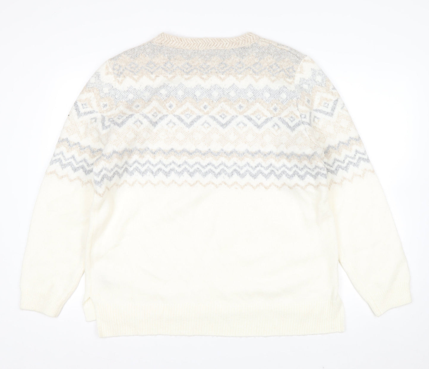 Monsoon Women Ivory Fair Isle Sequin Knit Jumper XL