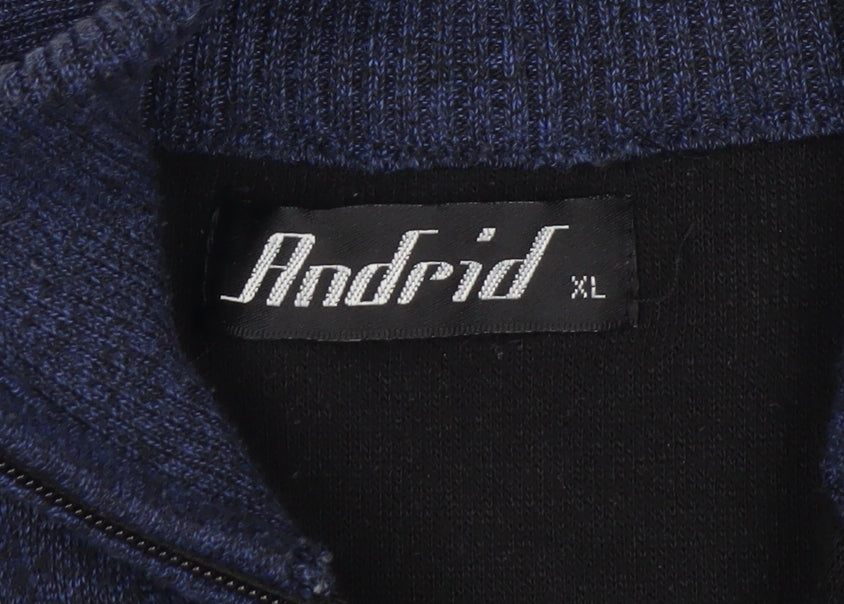 Andrid Men's Blue Wool Blend Full Zip Jumper XL Classic Knit