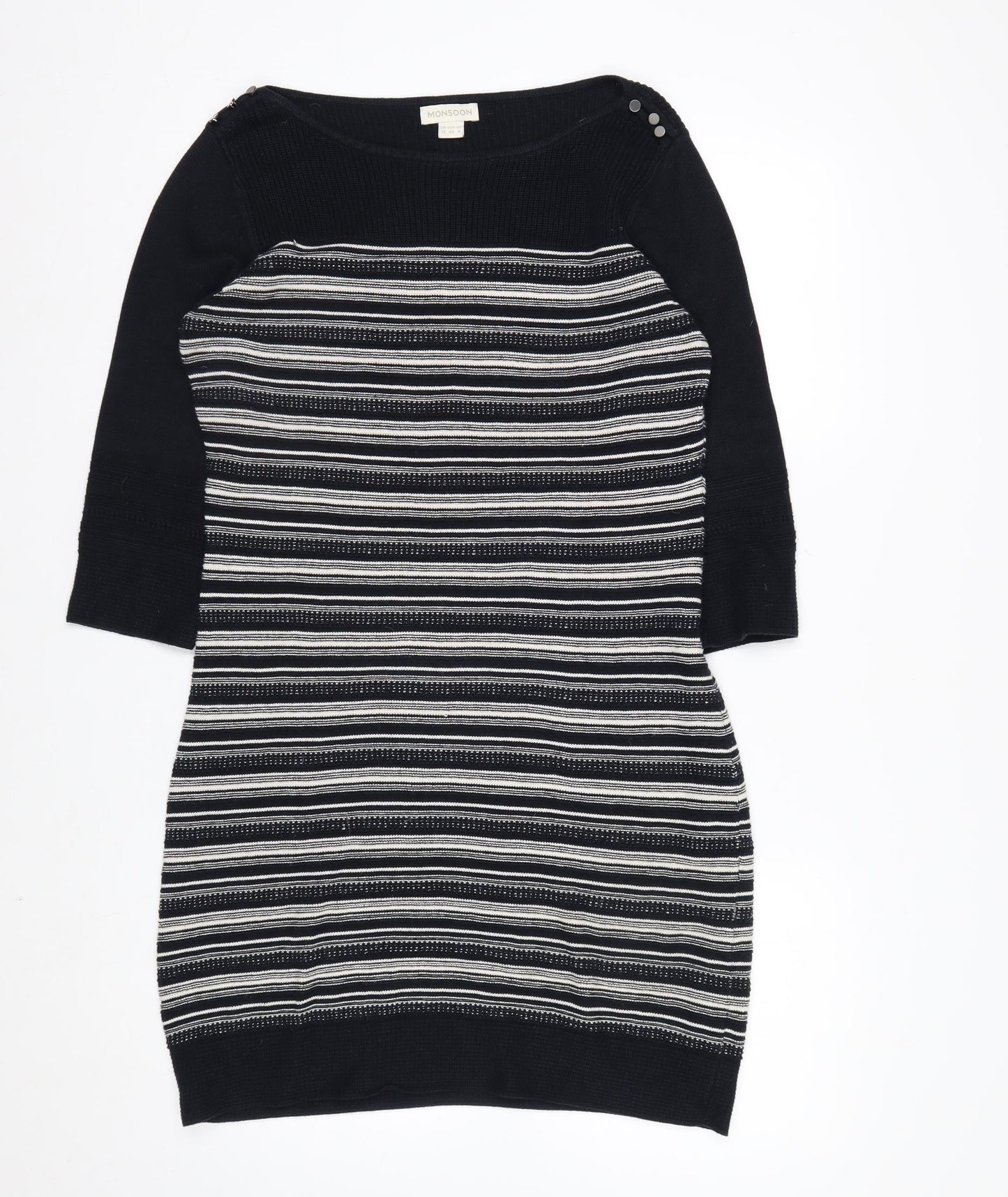Monsoon Women’s Black Striped Cotton Jumper Dress Size 12