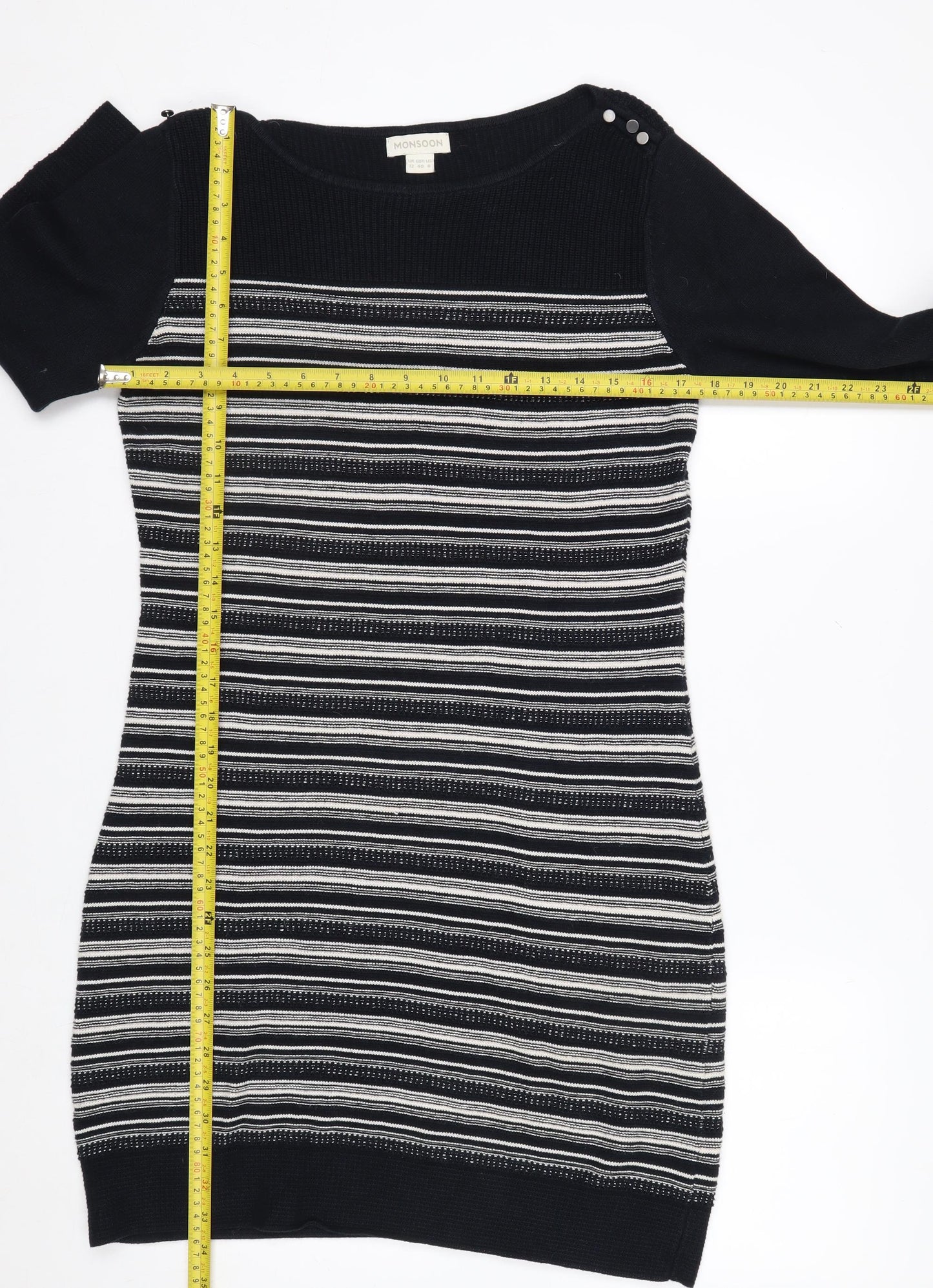 Monsoon Women’s Black Striped Cotton Jumper Dress Size 12