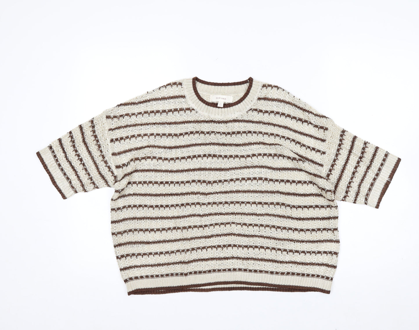 Marks and Spencer Per Una Women’s Beige Striped Knit Jumper L
