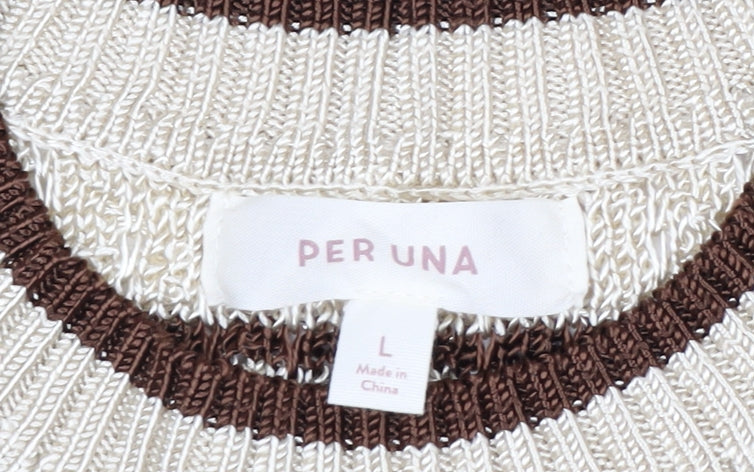 Marks and Spencer Per Una Women’s Beige Striped Knit Jumper L