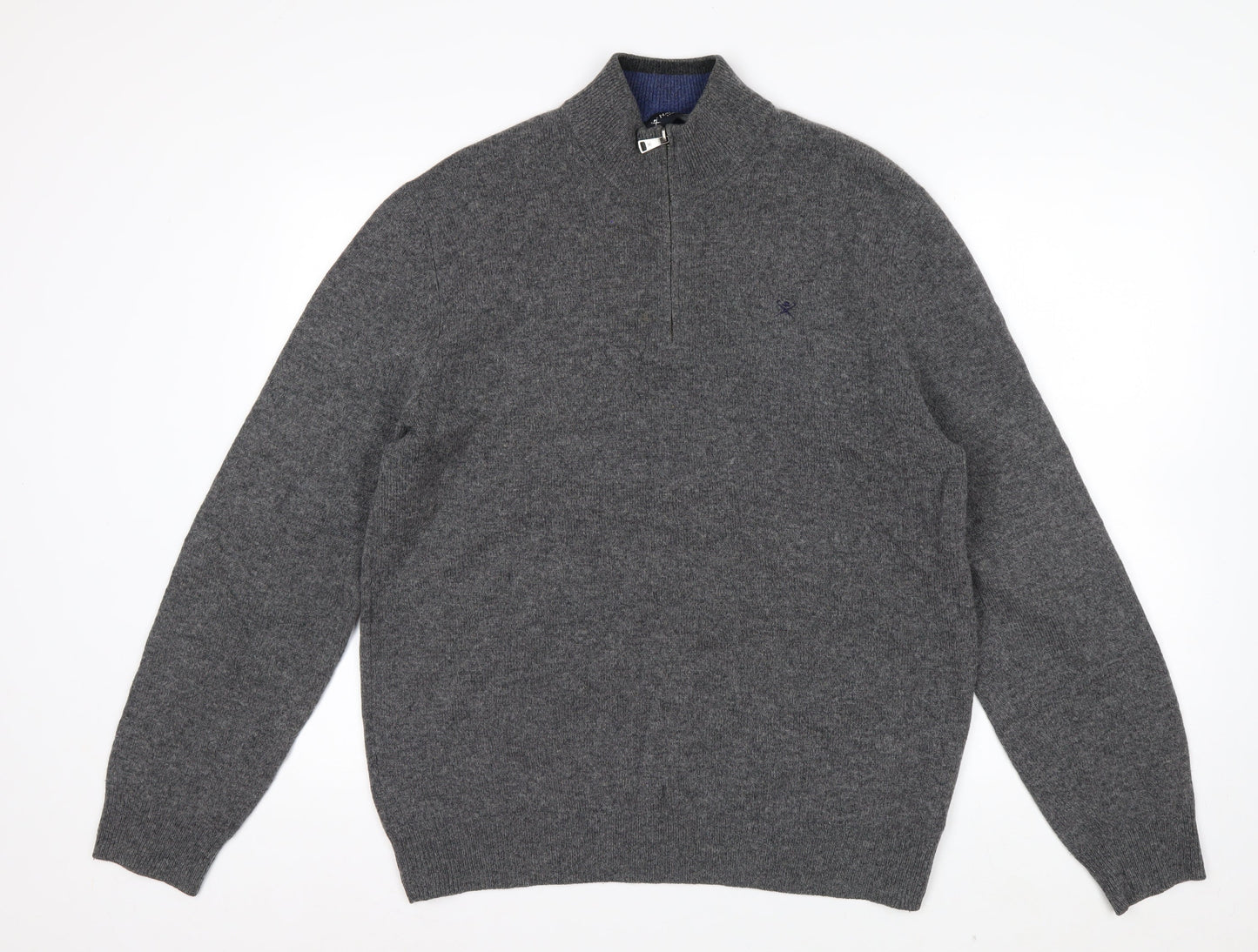 Hackett London Men's Grey Lambswool 1/2 Zip Jumper Size L