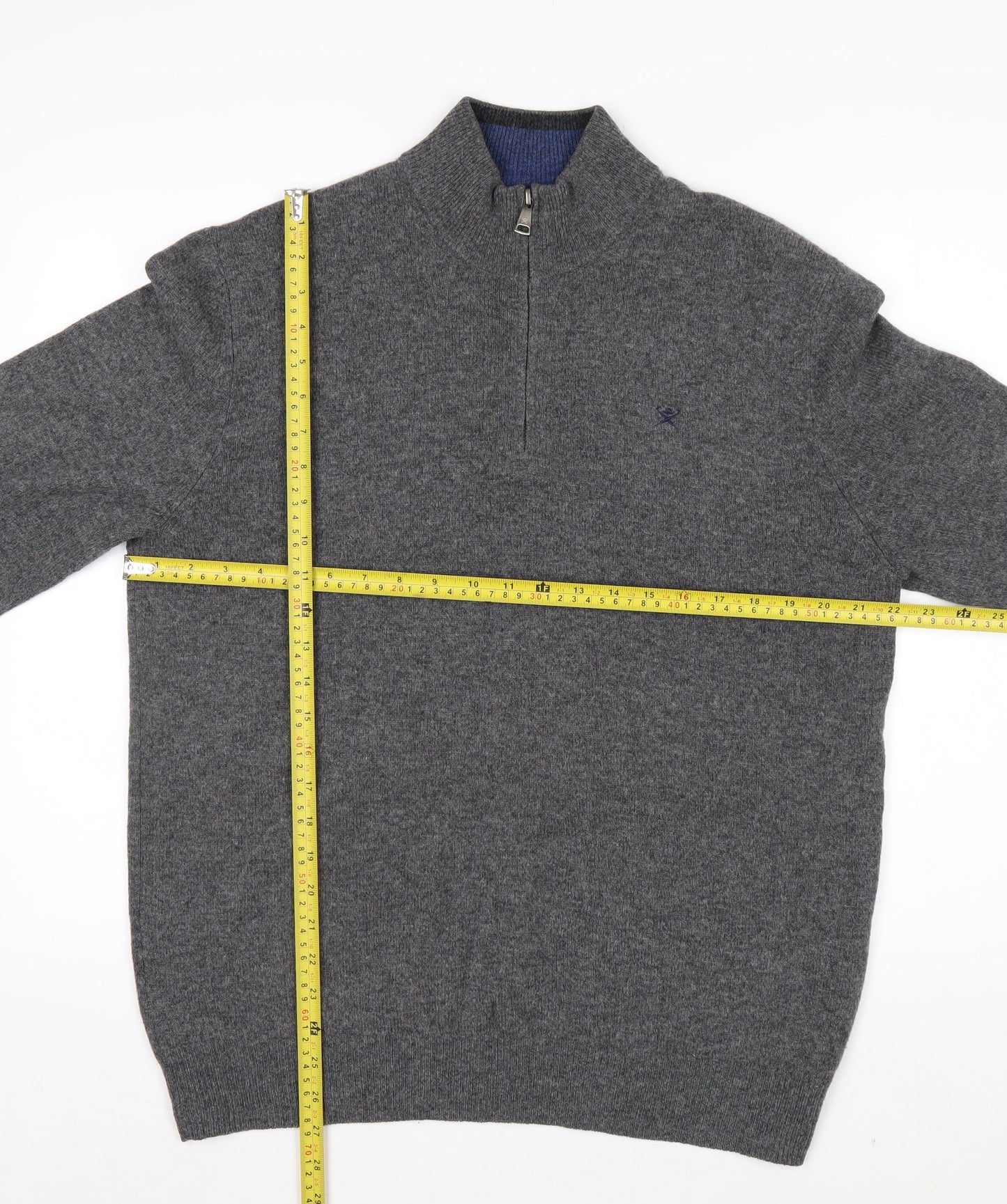 Hackett London Men's Grey Lambswool 1/2 Zip Jumper Size L