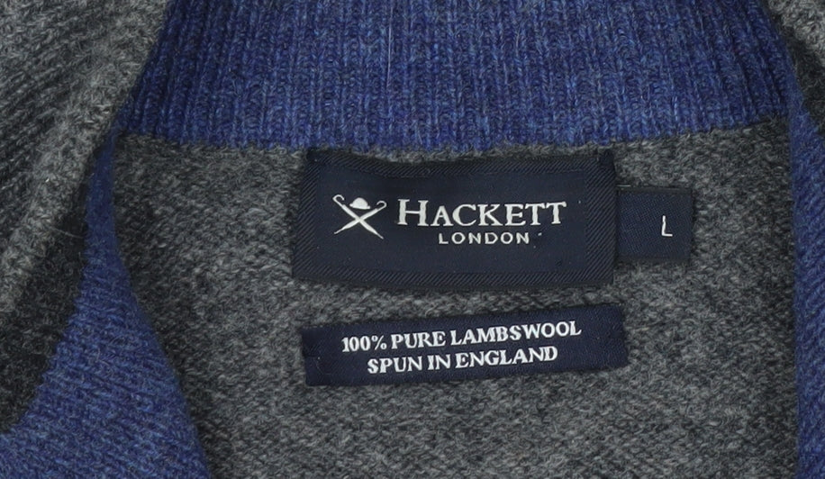Hackett London Men's Grey Lambswool 1/2 Zip Jumper Size L
