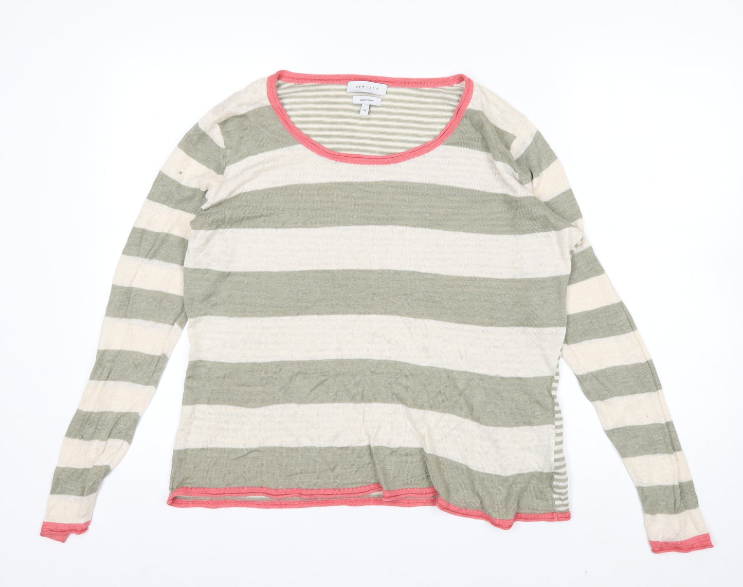 Kew 159 Womens XL Multicoloured Striped Linen Pullover Jumper