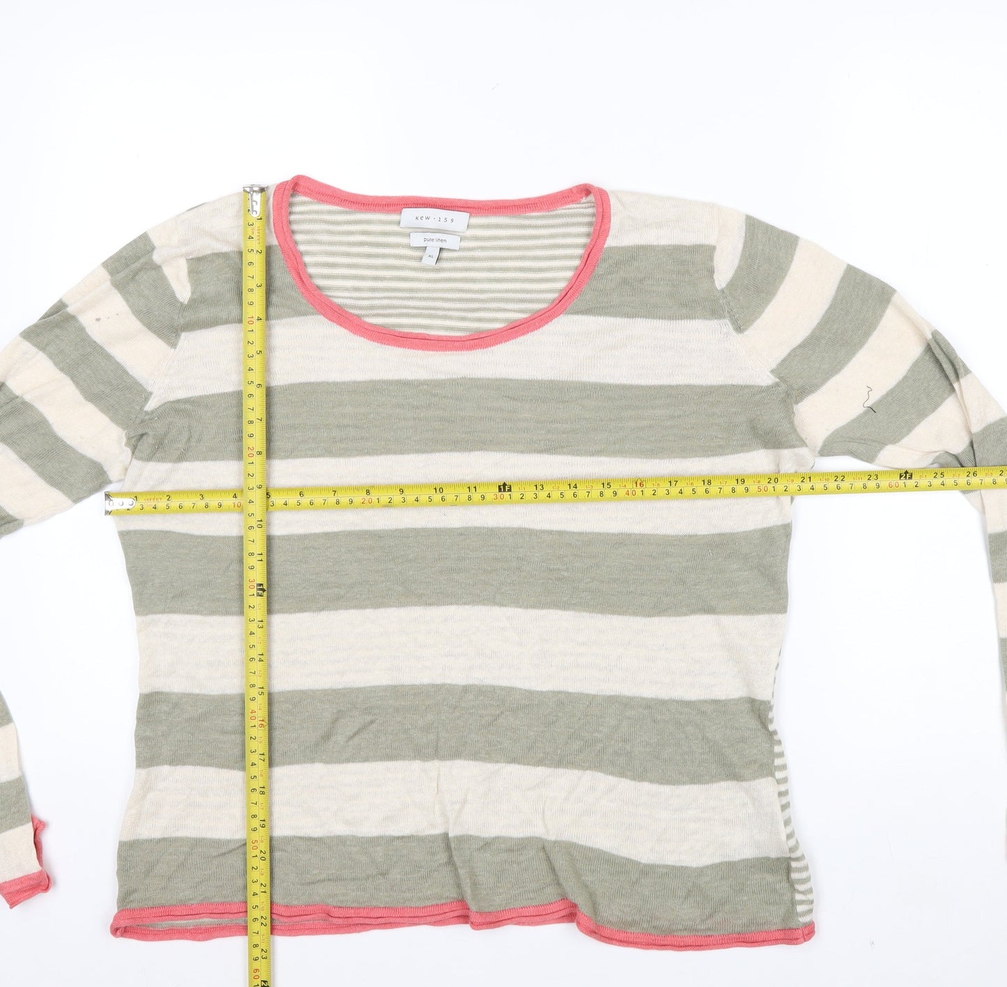 Kew 159 Womens XL Multicoloured Striped Linen Pullover Jumper