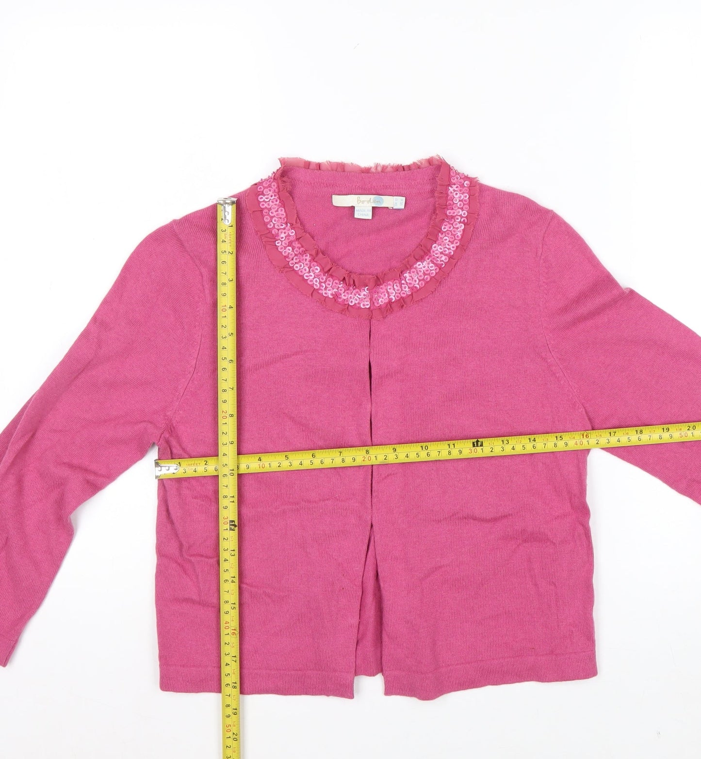 Boden Women’s Pink Sequin Trim Cardigan UK 12 Cotton Blend