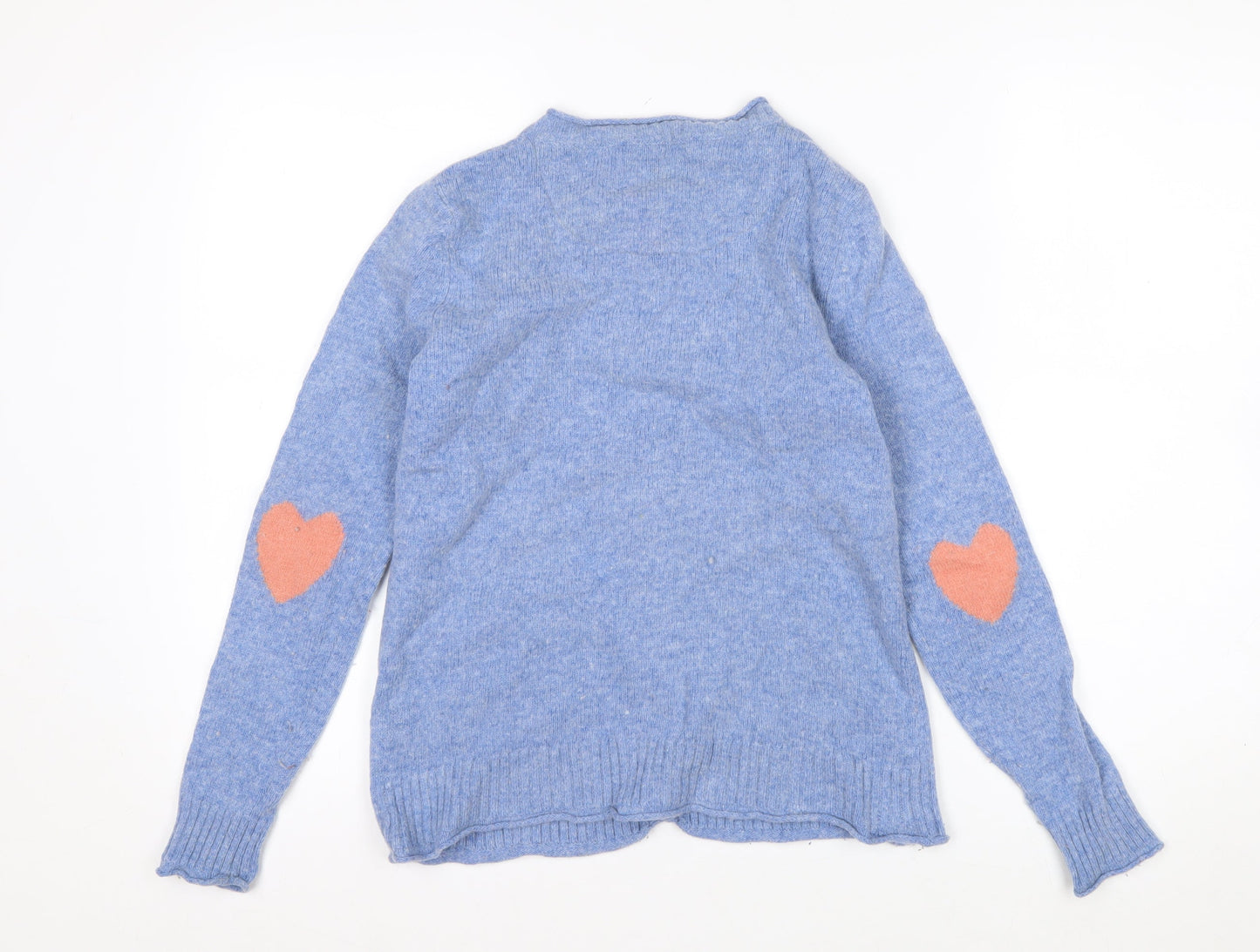 Arabella & Addison Women Blue Heart Elbow Cardigan Size 10 Wool Mix