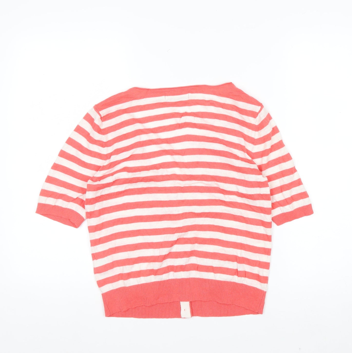 Boden Women’s Pink White Striped Linen Cotton V-Neck Cardigan Size 14