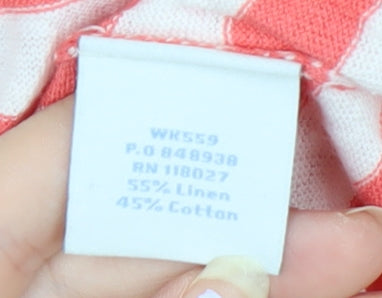 Boden Women’s Pink White Striped Linen Cotton V-Neck Cardigan Size 14