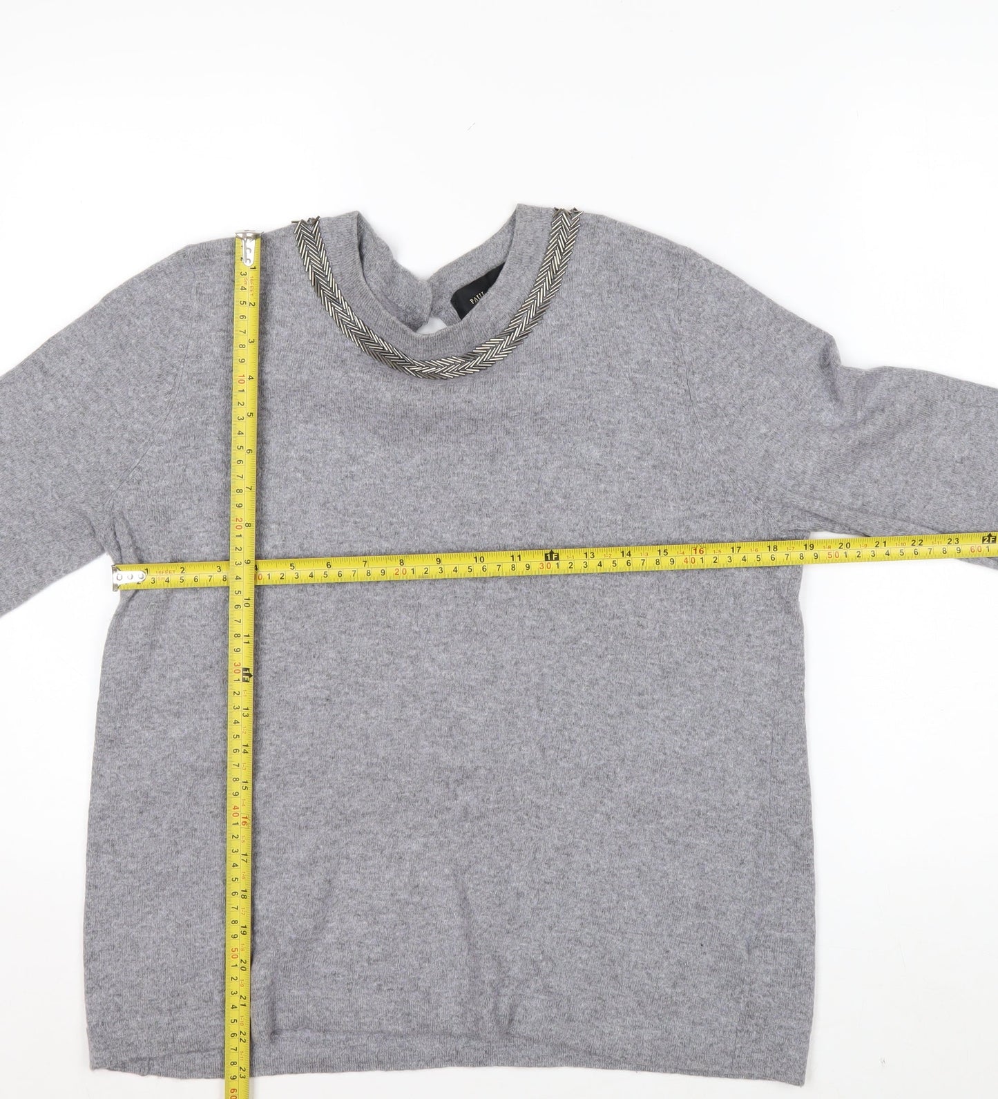 Paul Costelloe Women Grey Crew Neck Jumper Size 16 Cashmere Blend