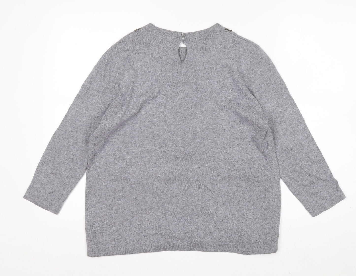 Paul Costelloe Women Grey Crew Neck Jumper Size 16 Cashmere Blend