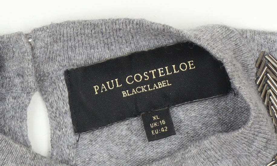 Paul Costelloe Women Grey Crew Neck Jumper Size 16 Cashmere Blend