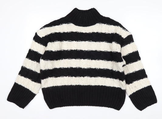 Stradivarius Women's Black White Striped High Neck Knit Jumper S