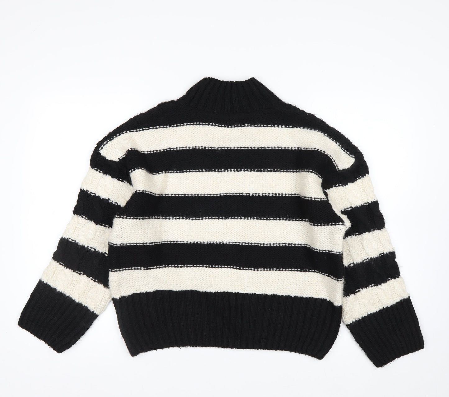 Stradivarius Women's Black White Striped High Neck Knit Jumper S