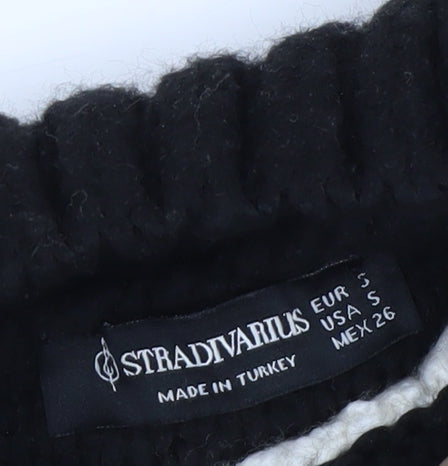 Stradivarius Women's Black White Striped High Neck Knit Jumper S